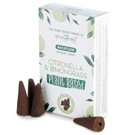 Stamford plant-based backflow cones Citronella &amp; Lemongrass are made using sustainable, natural, and plant-based ingredients, ethically produced in Karnataka, India.
