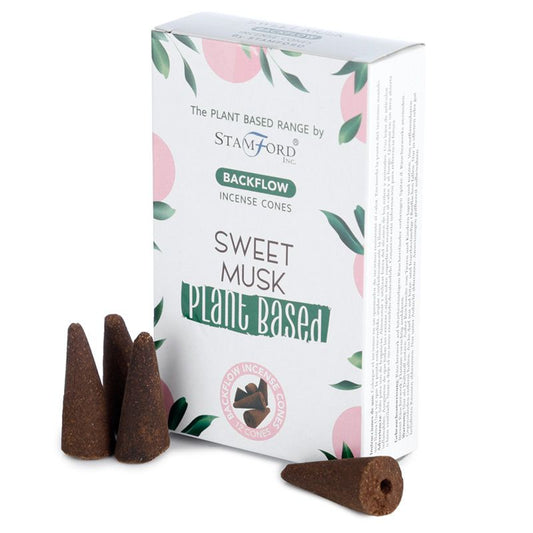 Stamford plant-based backflow cones Sweet Musk are made using sustainable, natural, and plant-based ingredients, ethically produced in Karnataka, India. 