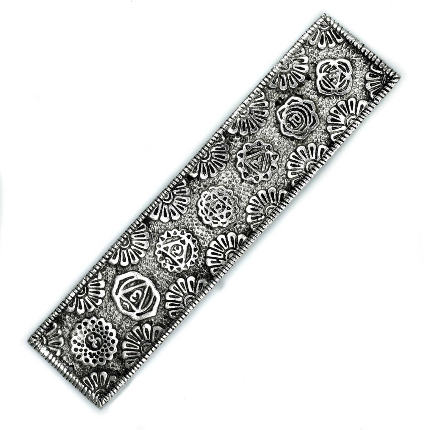 Polished Aluminium Chakra Long Incense Holder, meticulously crafted in India.