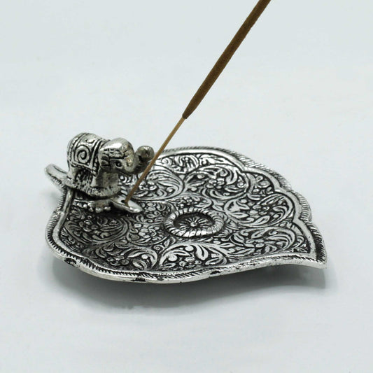 Polished Aluminium Elephant Leaf Incense stick Holder, meticulously crafted in India. 