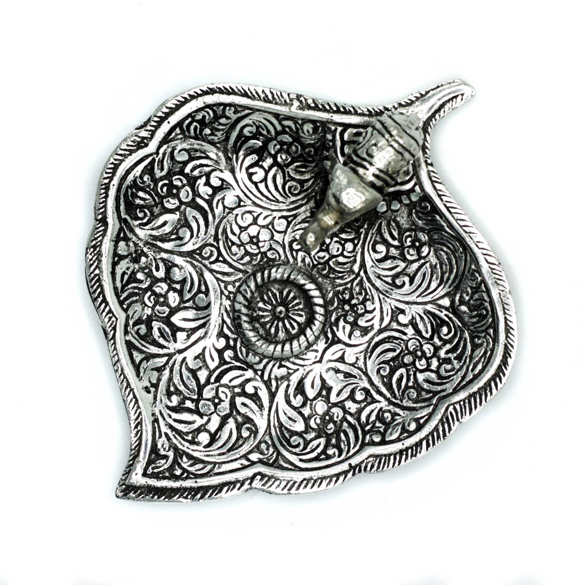 Polished Aluminium Elephant Leaf Incense Holder, meticulously crafted in India. 