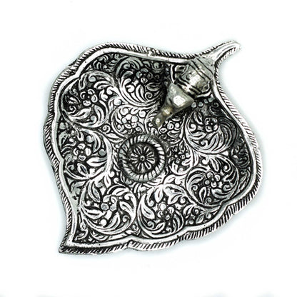 Polished Aluminium Elephant Leaf Incense Holder, meticulously crafted in India. 