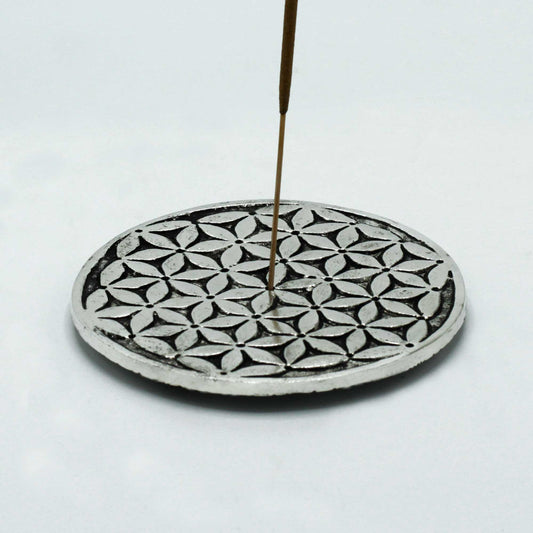 Polished Aluminium Flower of Life Incense stick Holder, meticulously crafted in India.