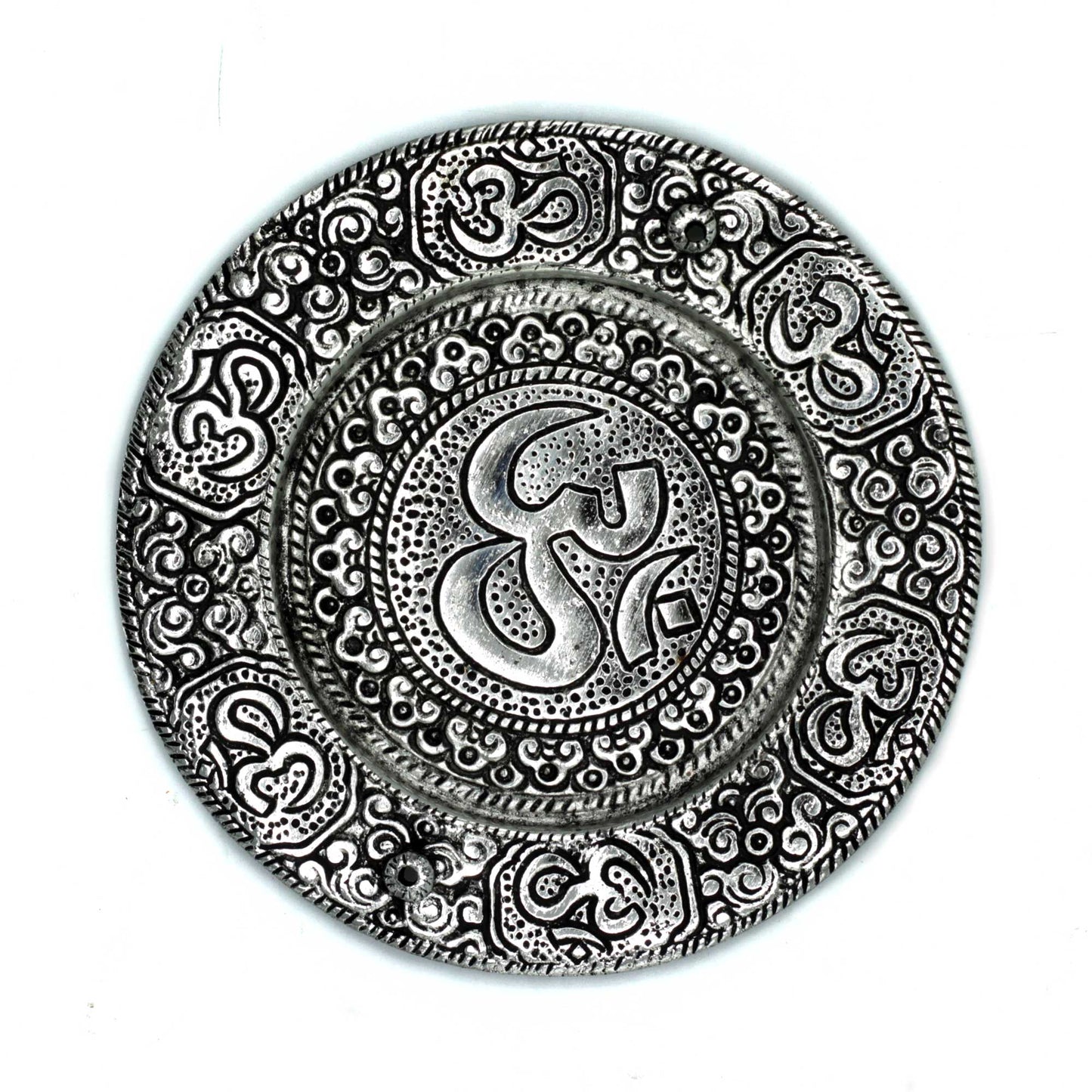 Polished Aluminium Om Round Incense Holder, meticulously crafted in India. 