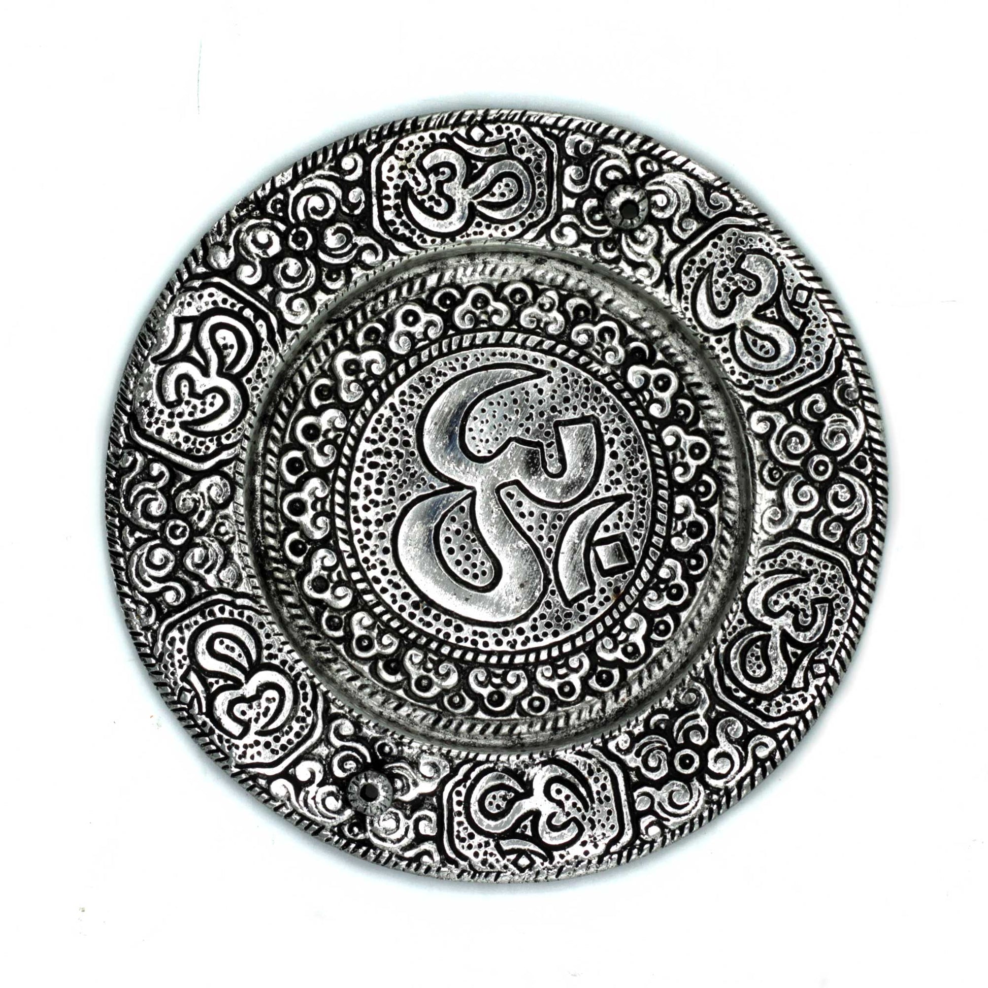 Polished Aluminium Om Round Incense Holder, meticulously crafted in India. 