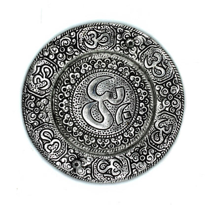 Polished Aluminium Om Round Incense Holder, meticulously crafted in India. 