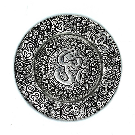 Polished Aluminium Om Round Incense Holder, meticulously crafted in India. 