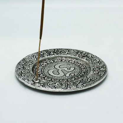 Polished Aluminium Om Round Incense stick Holder, meticulously crafted in India. 