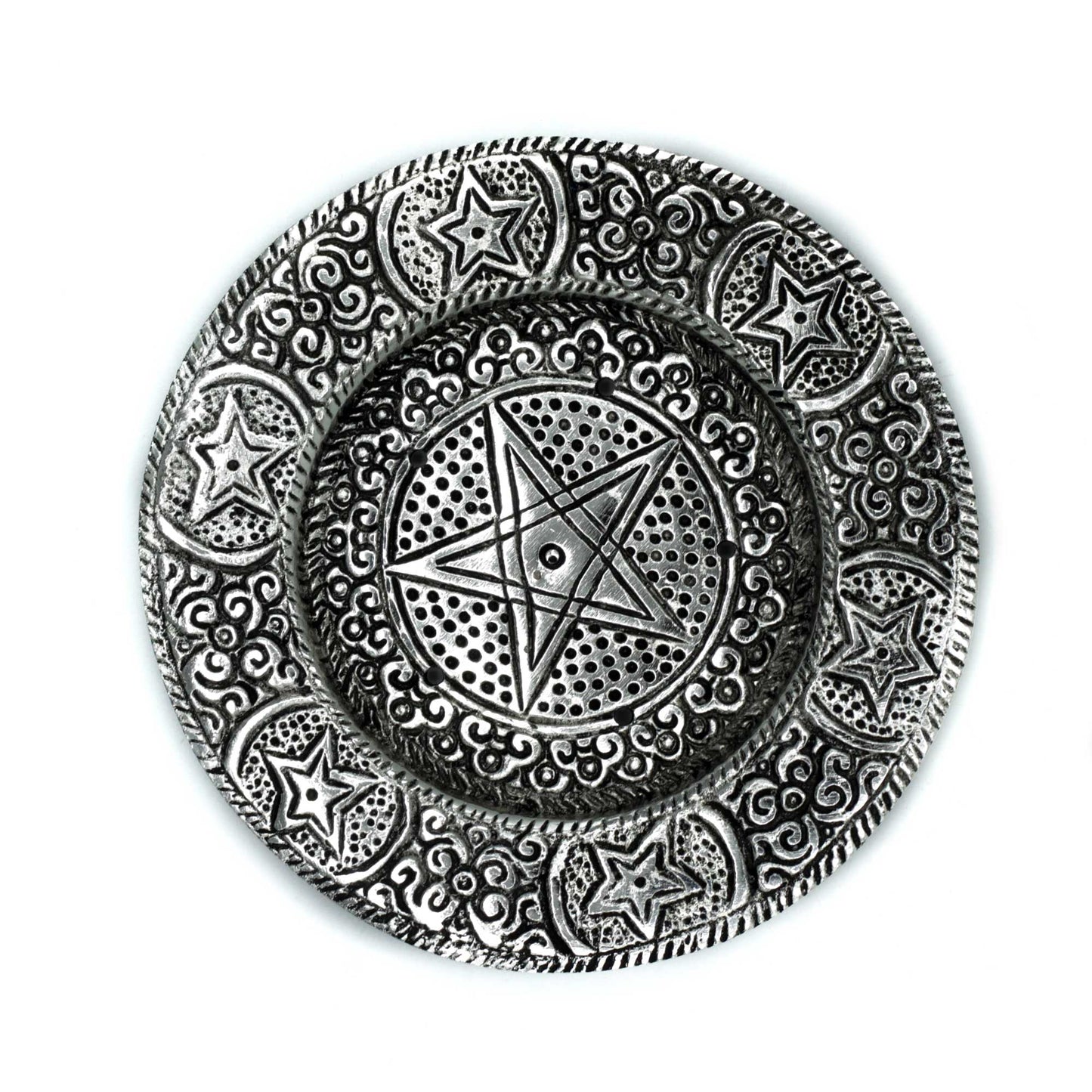 Polished Aluminium Pentagram Incense Holder, meticulously crafted in India. 