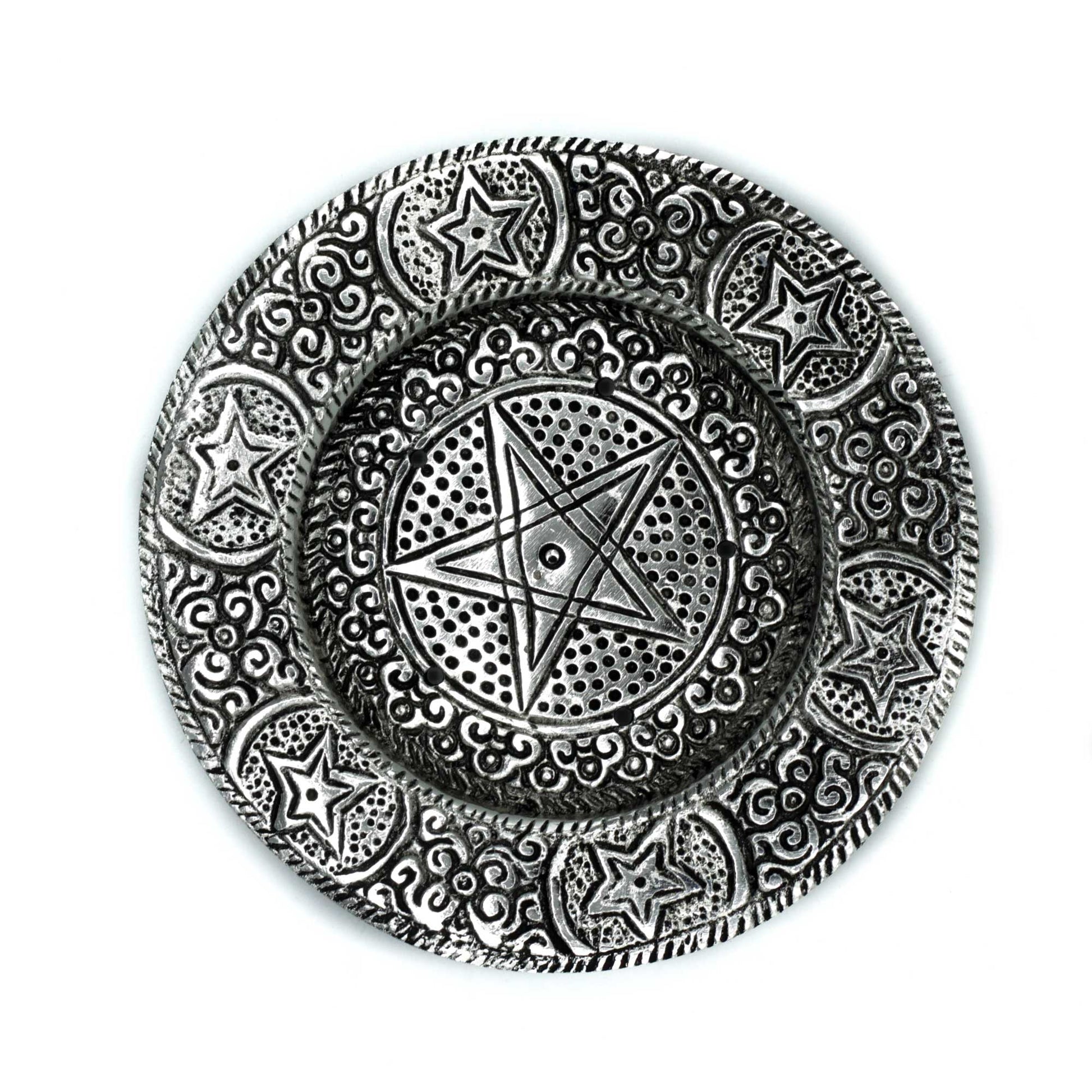 Polished Aluminium Pentagram Incense Holder, meticulously crafted in India. 