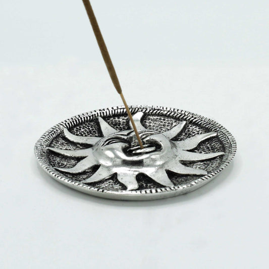 Polished Aluminium Sun Round Incense Holder, meticulously crafted in India. 
