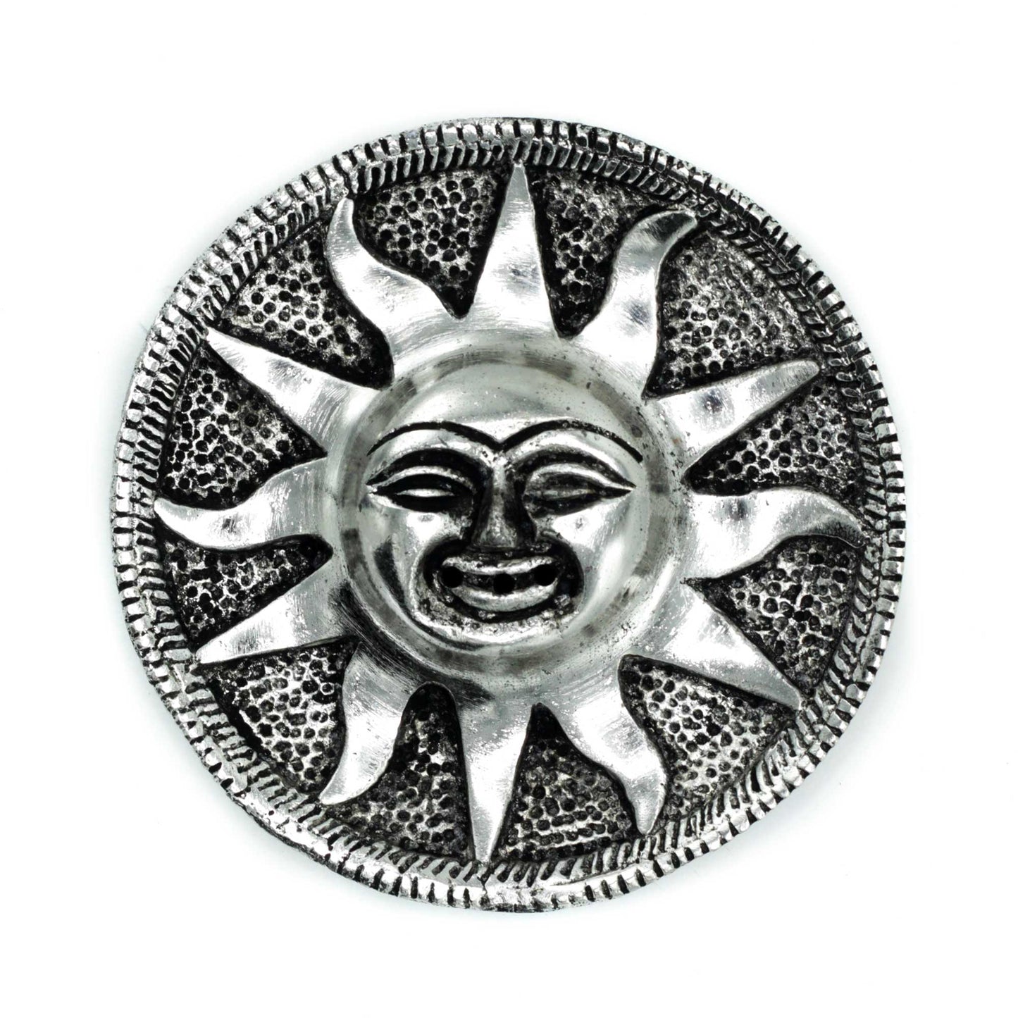 Polished Aluminium Sun Round Incense Holder, meticulously crafted in India. 