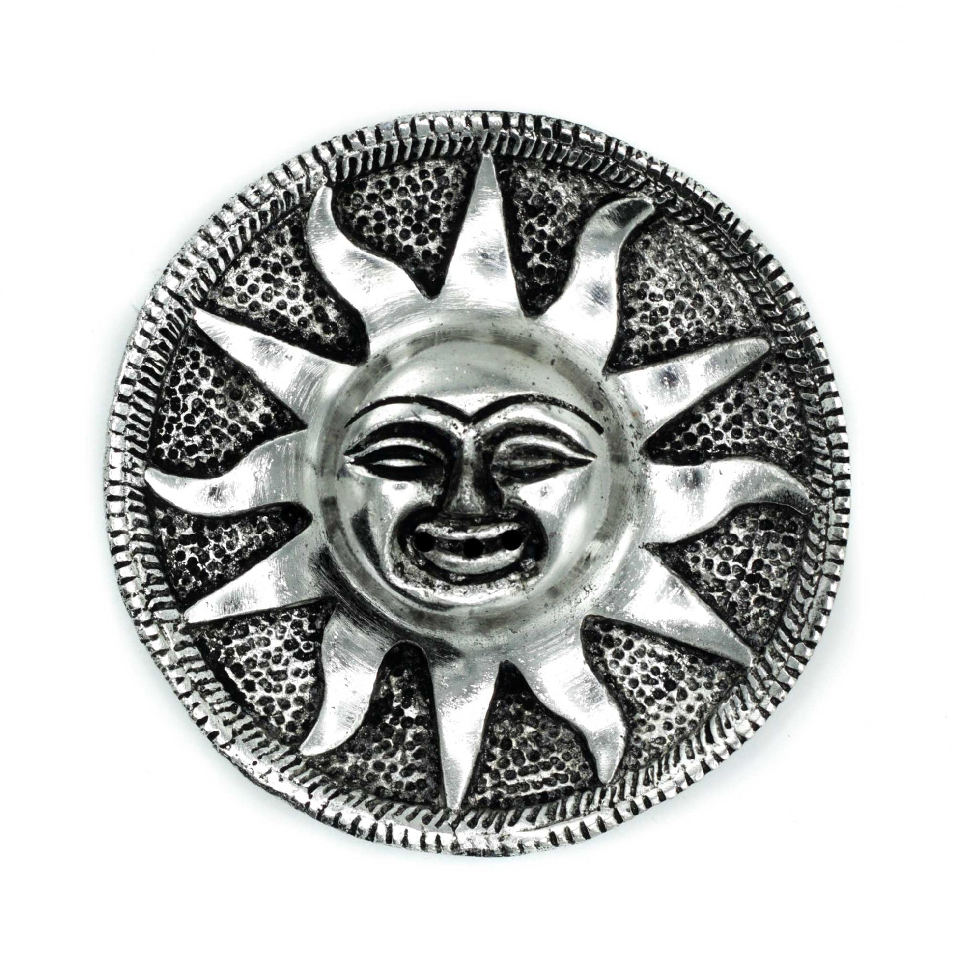 Polished Aluminium Sun Round Incense Holder, meticulously crafted in India. 