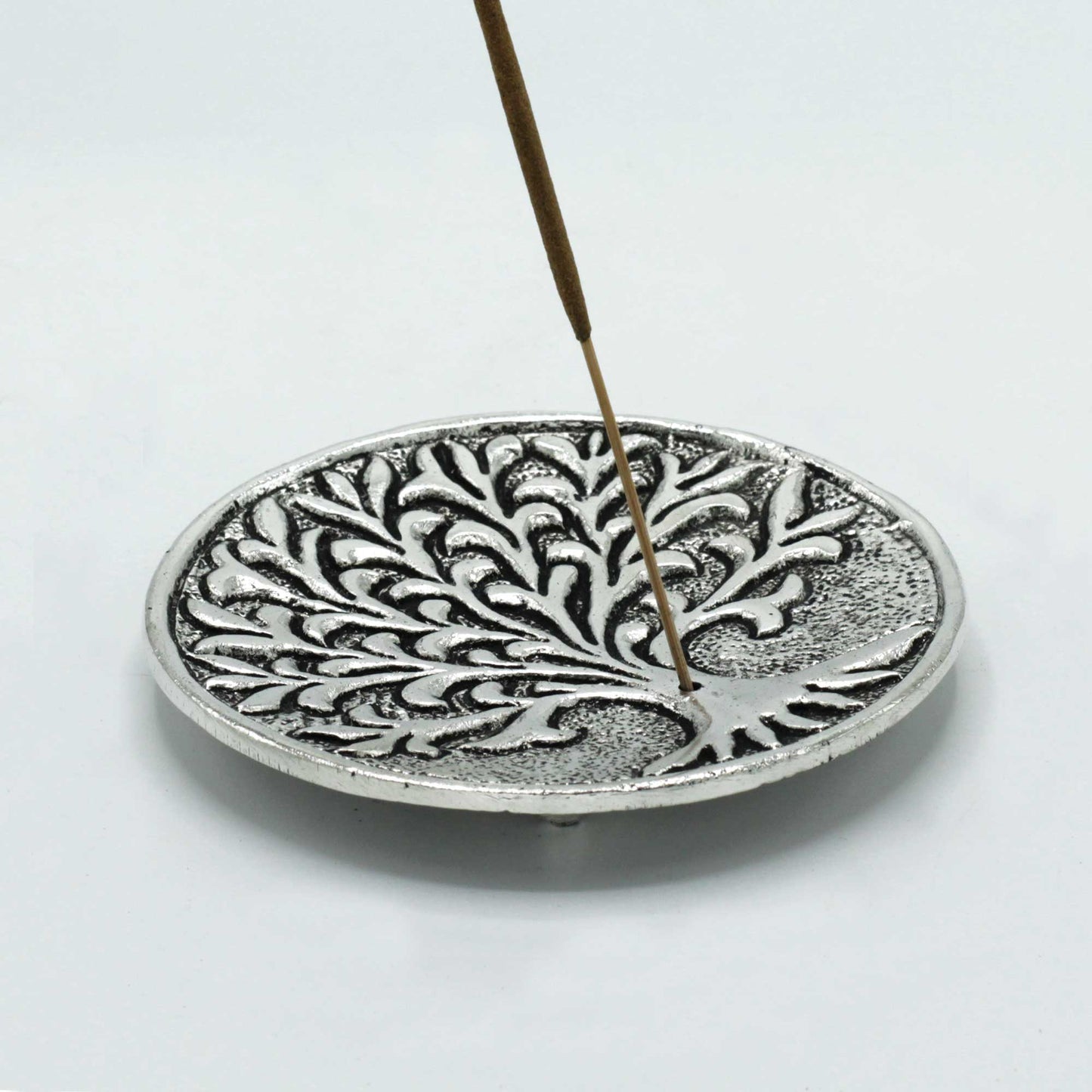 Polished Aluminium Tree of Life Incense stick Holder, meticulously crafted in India.