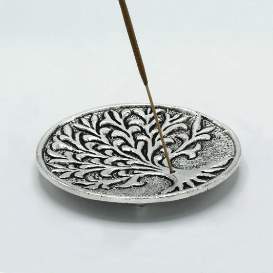 Polished Aluminium Tree of Life Incense stick Holder, meticulously crafted in India.