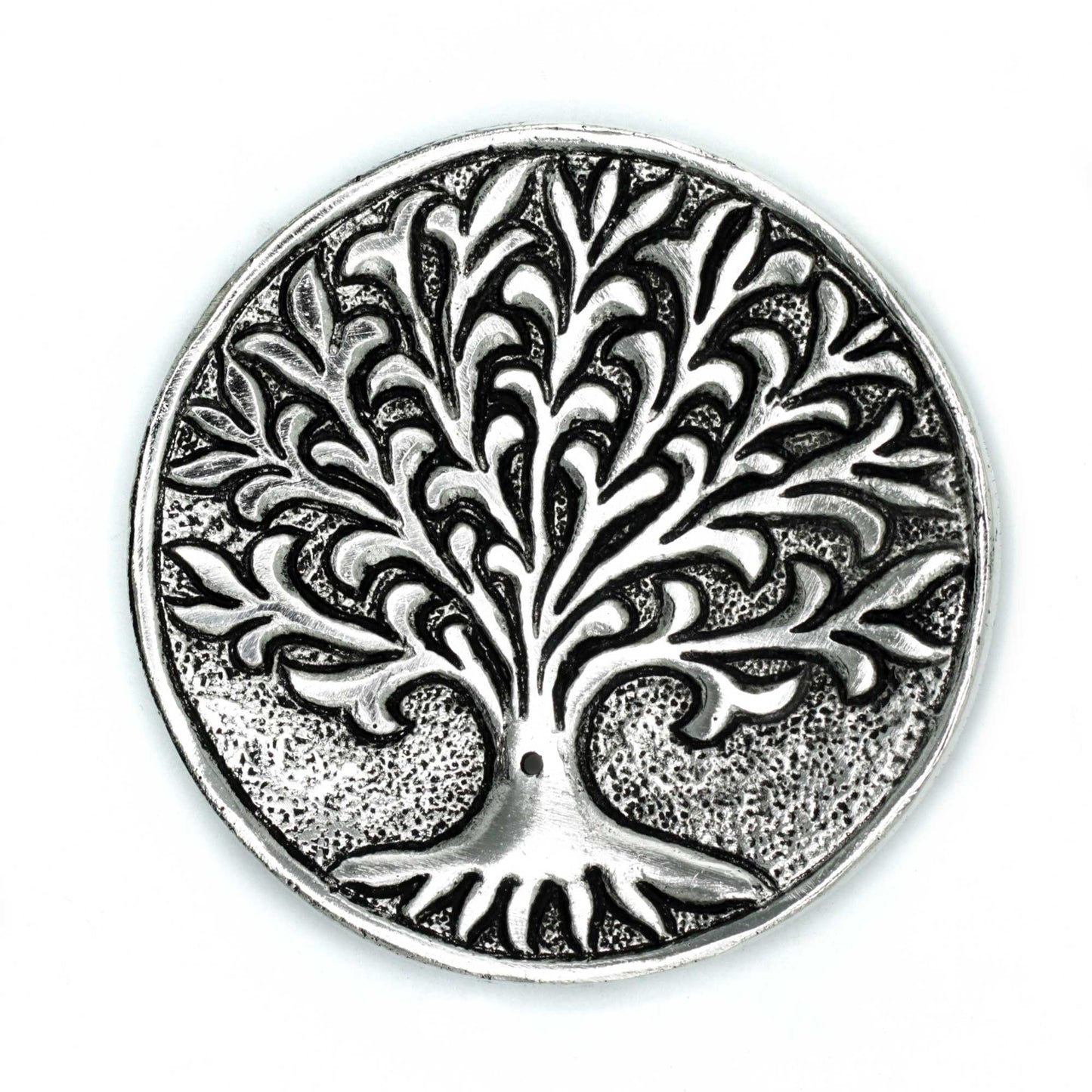 Polished Aluminium Tree of Life Incense Holder, meticulously crafted in India.