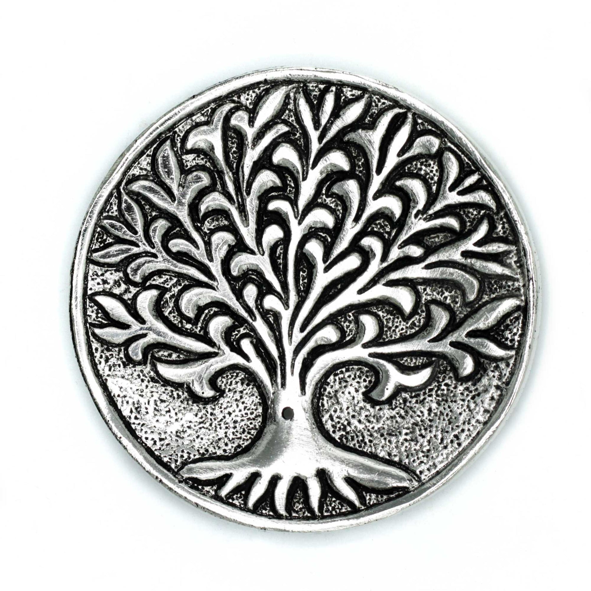 Polished Aluminium Tree of Life Incense Holder, meticulously crafted in India.