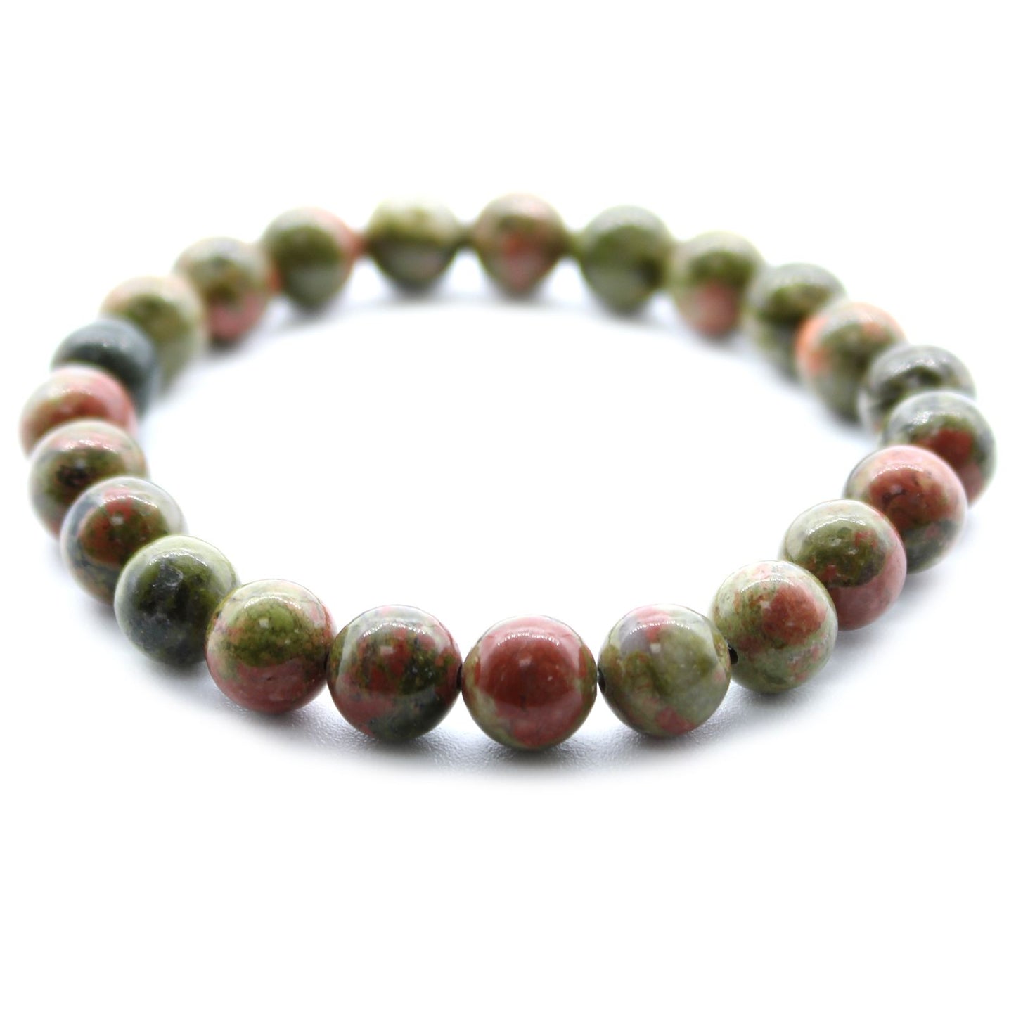 Multicolored beaded bracelet on a white background