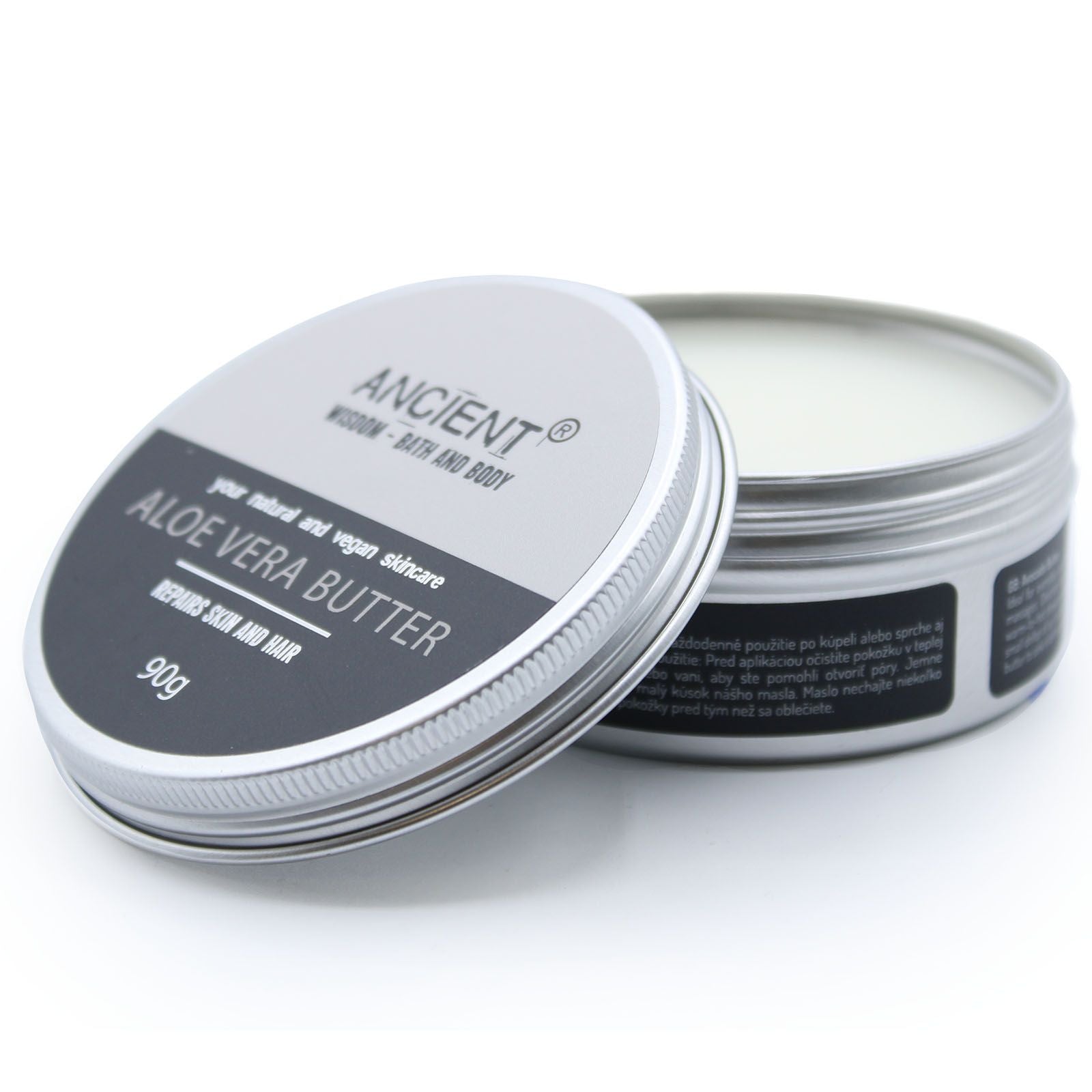 Aloe vera butter container with lid on a white background