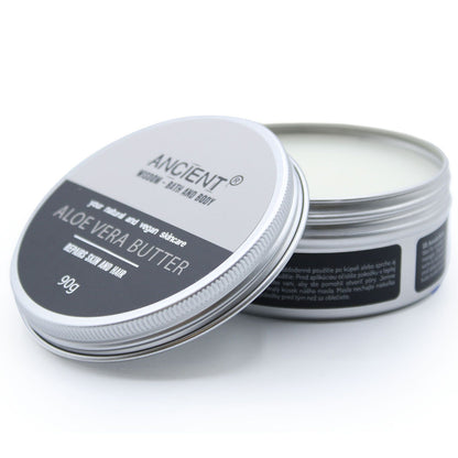 Aloe vera butter container with lid on a white background