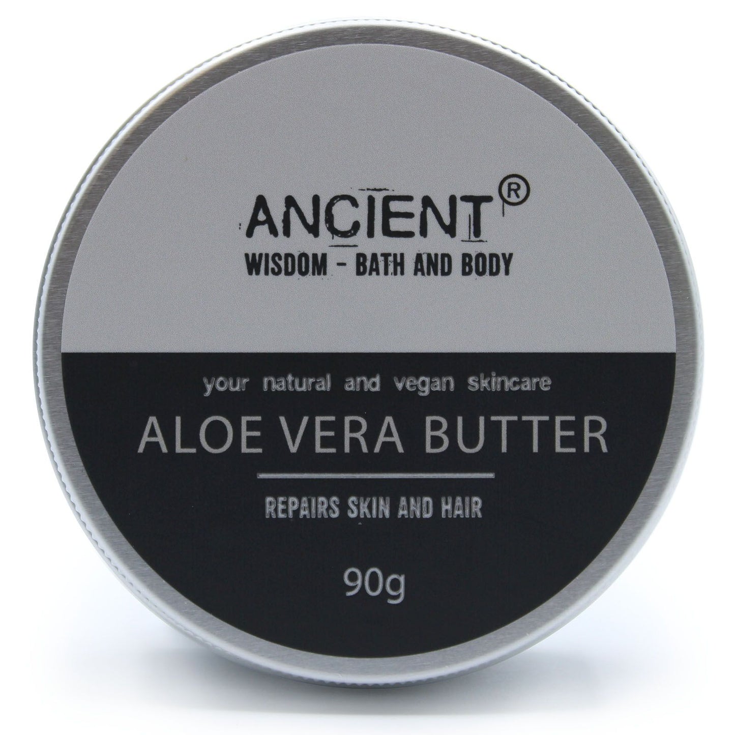 Tin of Aloe Vera Butter by Ancient Wisdom Bath and Body on a white background