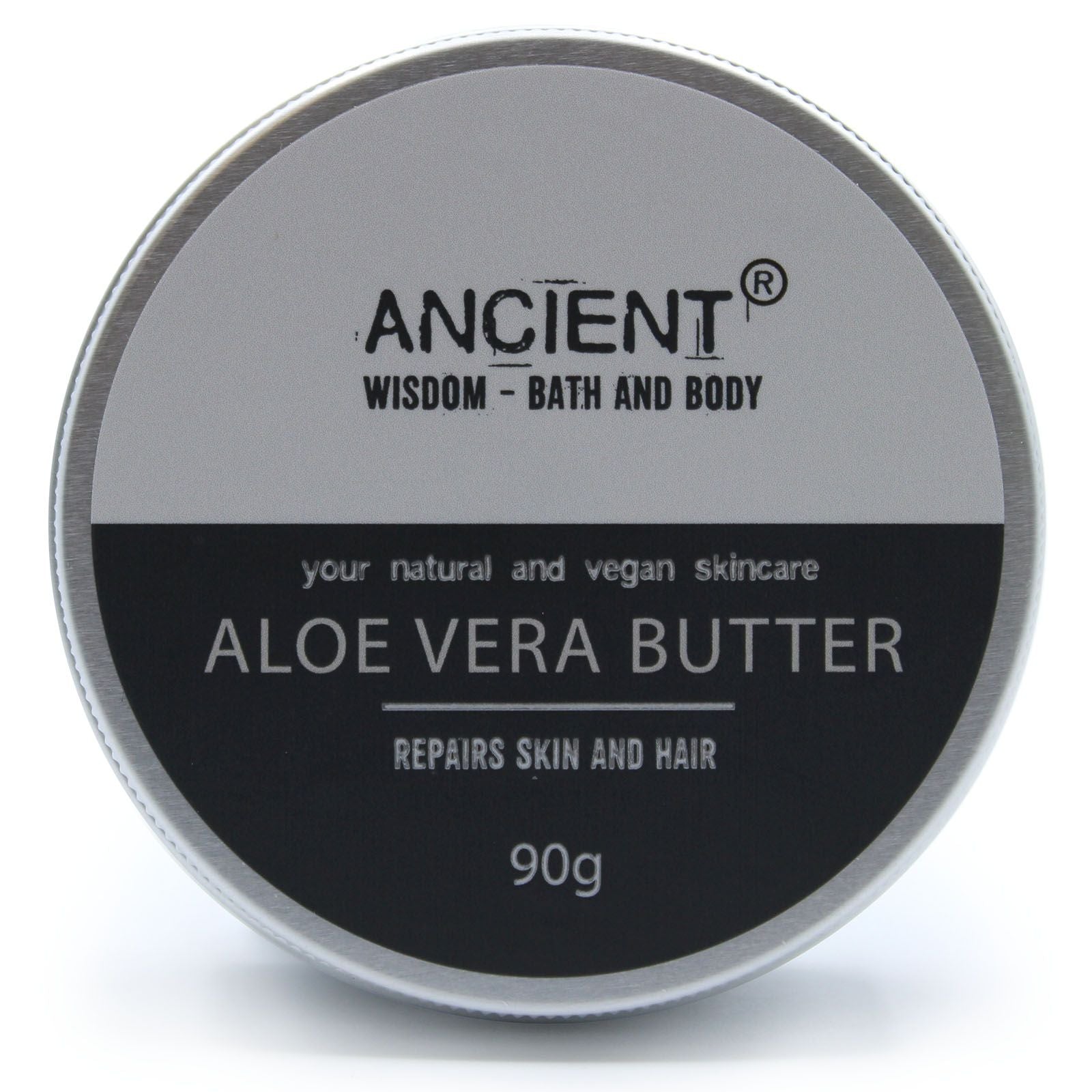 Tin of Aloe Vera Butter by Ancient Wisdom Bath and Body on a white background