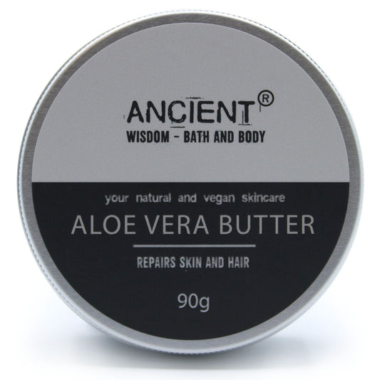 Tin of Aloe Vera Butter by Ancient Wisdom Bath and Body on a white background