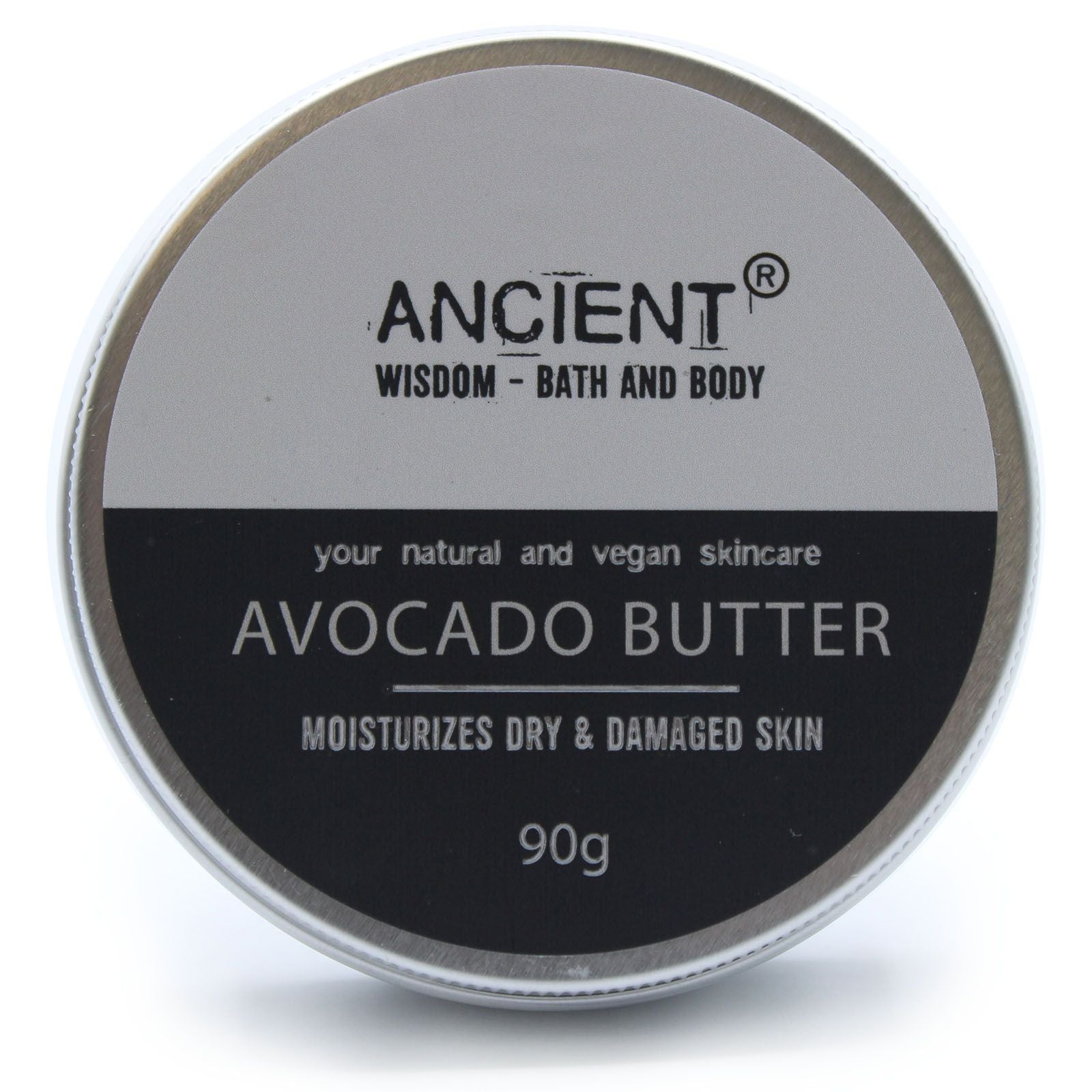 Container of Ancient Wisdom Avocado Butter on a white background