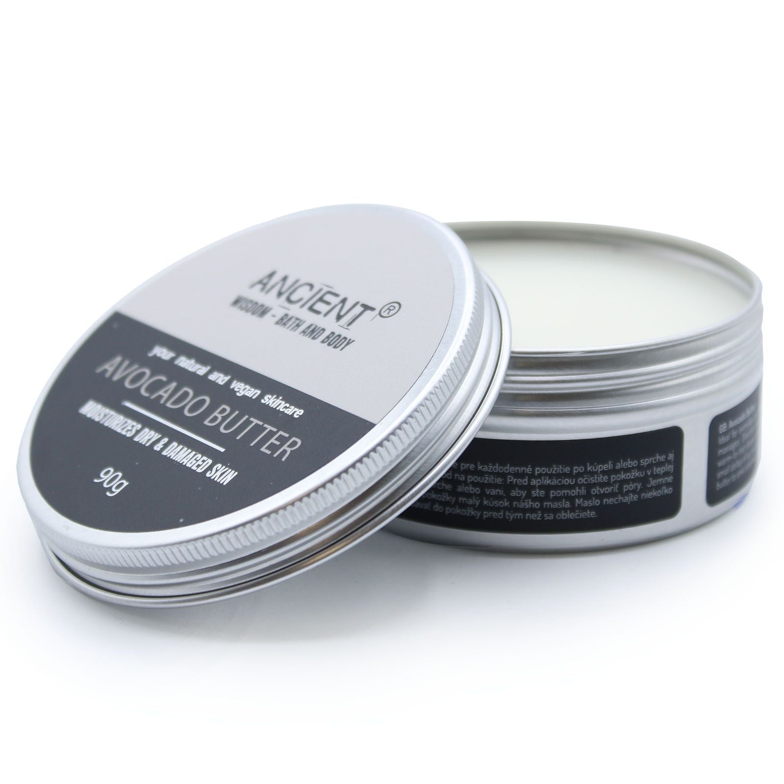 Avocado butter container with lid on a white background