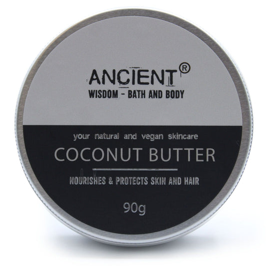 Container of Ancient Wisdom Bath and Body coconut butter on a white background