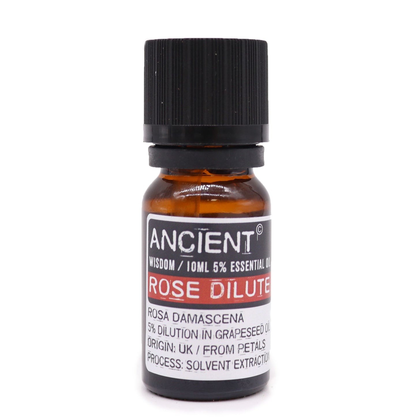 Bottle of Ancient Wisdom Rose Dilute essential oil on a white background