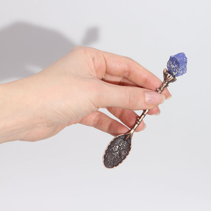 Set of 7 Bronze Gemstone Crystal Witch Spoons. Each spoon is beautifully crafted with a natural gemstone
