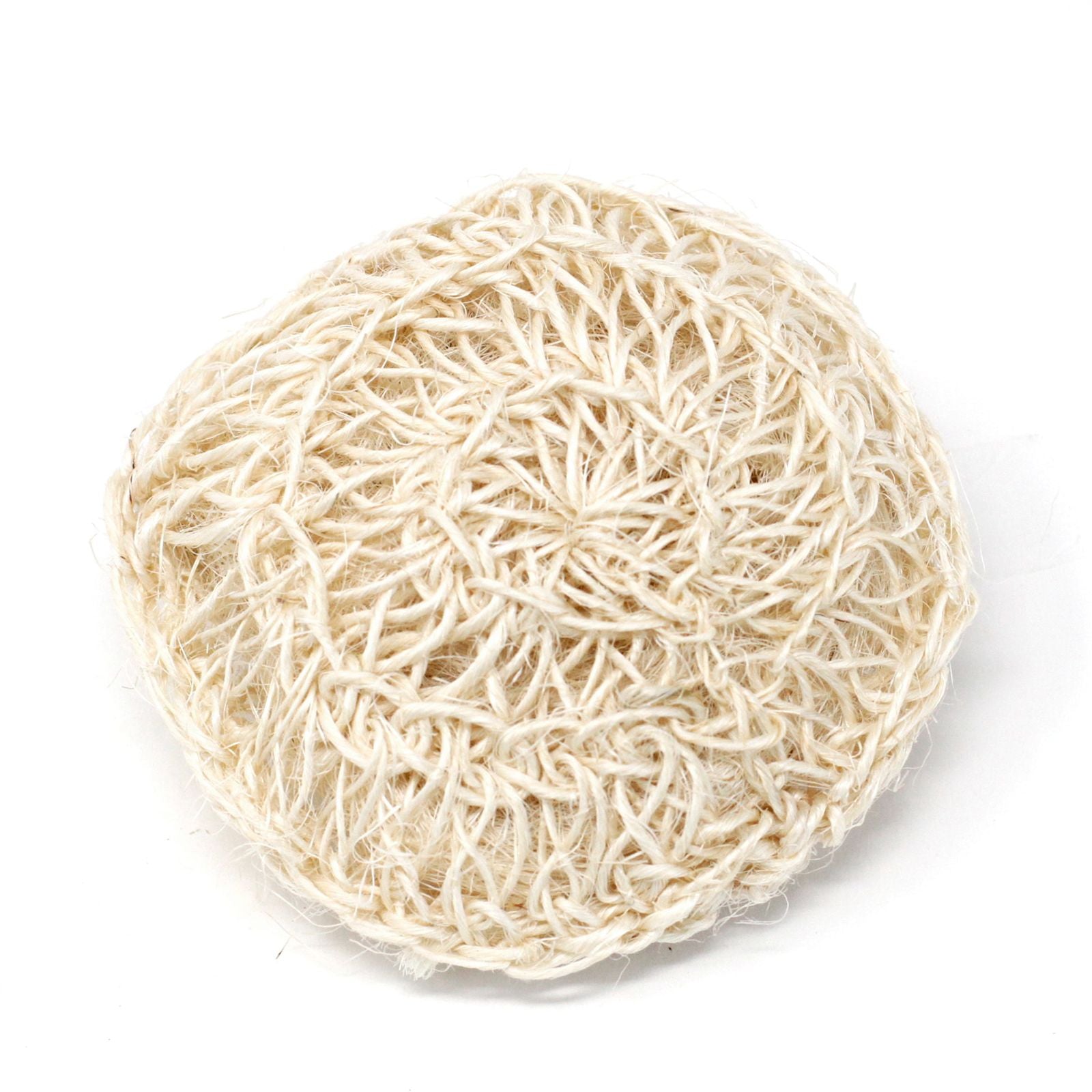 Round beige natural sponge on a white background