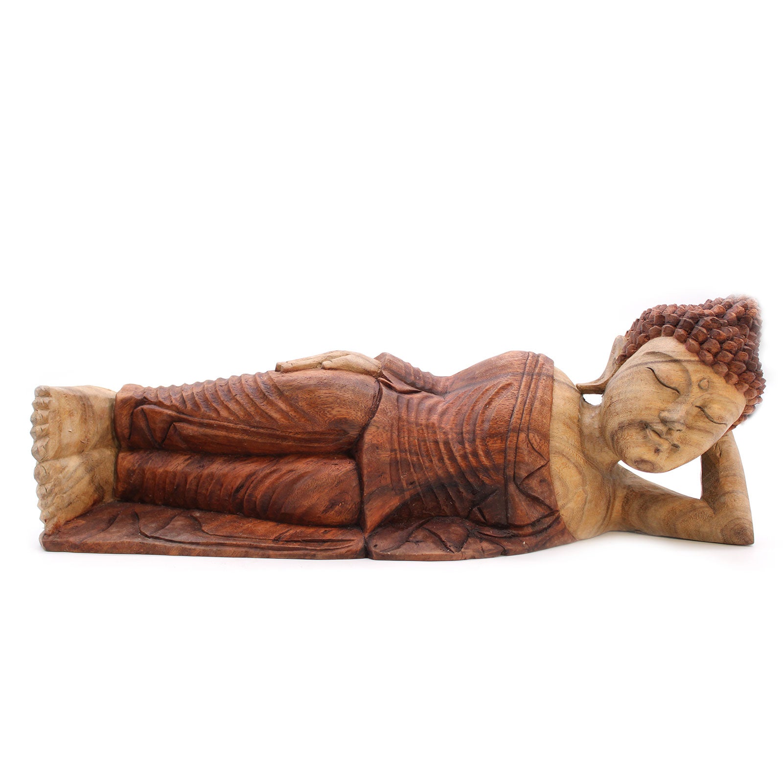 50cm Hand Carved Buddha Statue in Sleeping Buddha Pose. Expertly crafted in Indonesia,  