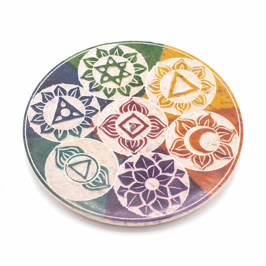 Add a touch of elegance and tranquillity to your space with a soapstone Disc incense holder Seven Chakra. Crafted from premium-quality soapstone for a durable and timeless design.