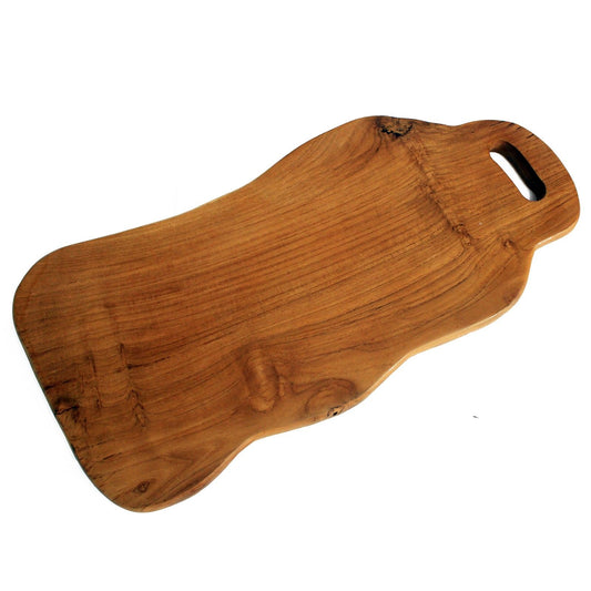 Wooden cutting board with a handle on a white background