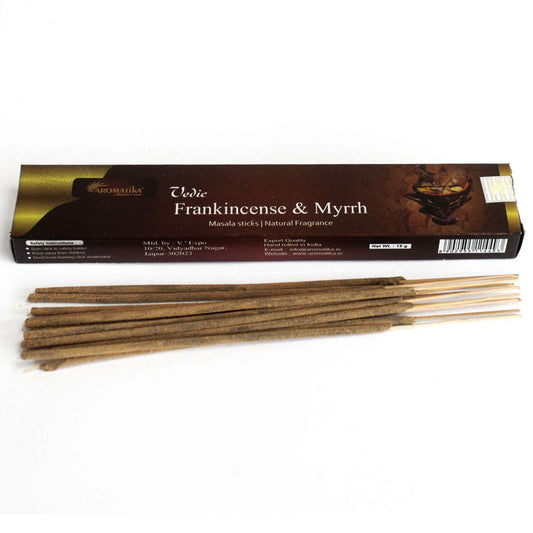 Immerse yourself in the rich, aromatic tradition of Vedic Incense Sticks Frank &amp; Myrrh.&nbsp;Carefully crafted to capture the essence of ancient Hindu Vedic teachings.