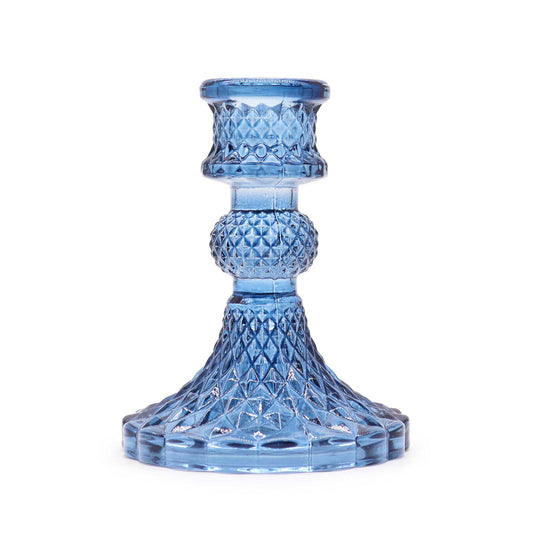 Add a touch of timeless elegance to your dining table or living space with a Vintage Dinner Candle Holder in royal blue. 