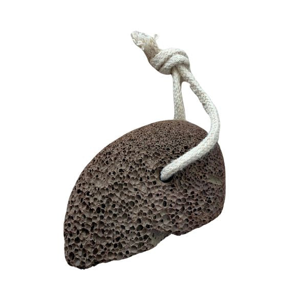Pumice stone with a rope on a white background