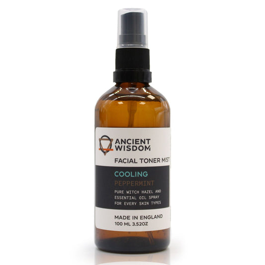 Facial toner mist bottle with label on a white background