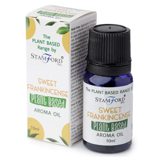 Sweet Frankincense aroma oil bottle and packaging by Stamford Inc. on a white background