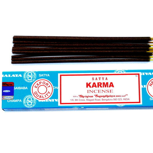 Satya Karma incense sticks packaging on a white background