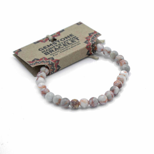 Gemstone bracelet with packaging on a white background