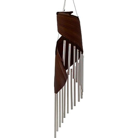 Brown and silver wind chime on a white background