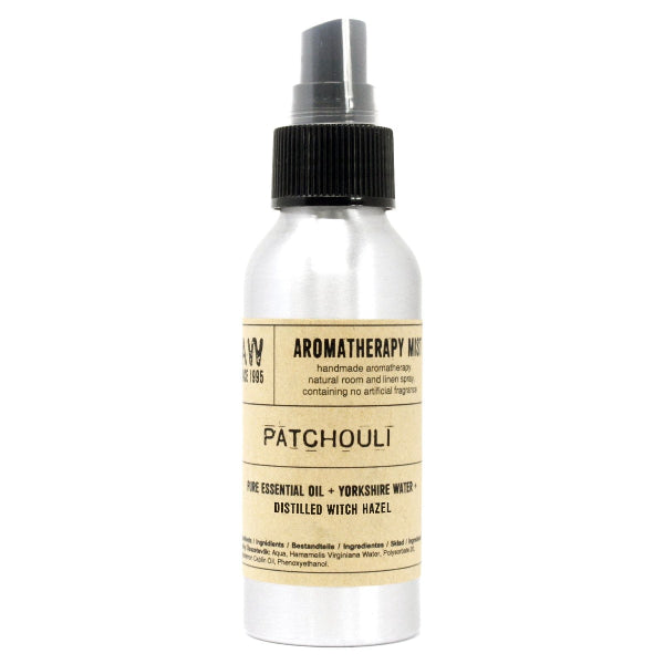 Aromatherapy mist bottle labeled 'Patchouli' on a white background