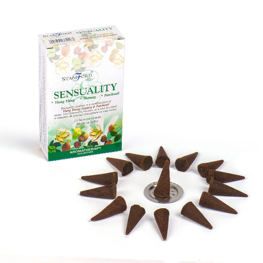 Stanford Sensuality incense cones with packaging on a white background