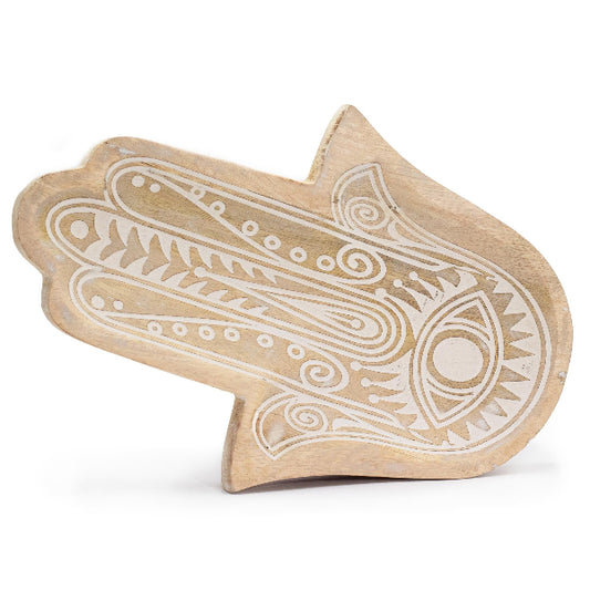 Wooden toy with white decorative patterns on a white background