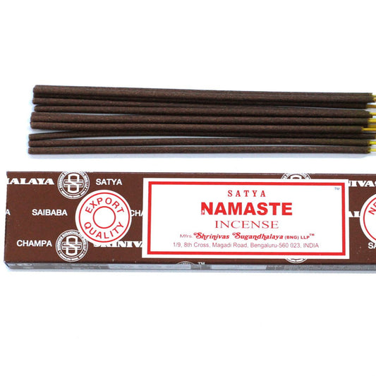 Satya Namaste incense sticks with packaging on a white background