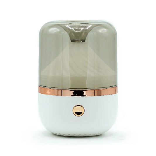 Modern lamp with a metallic finish on a white background