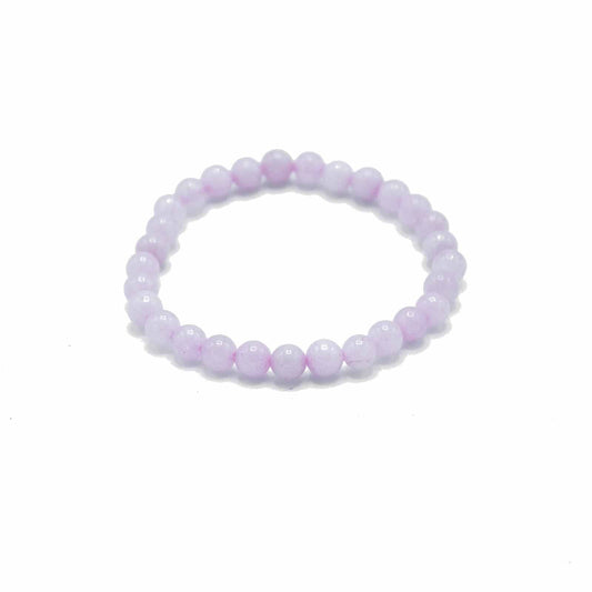 Purple beaded bracelet on a white background